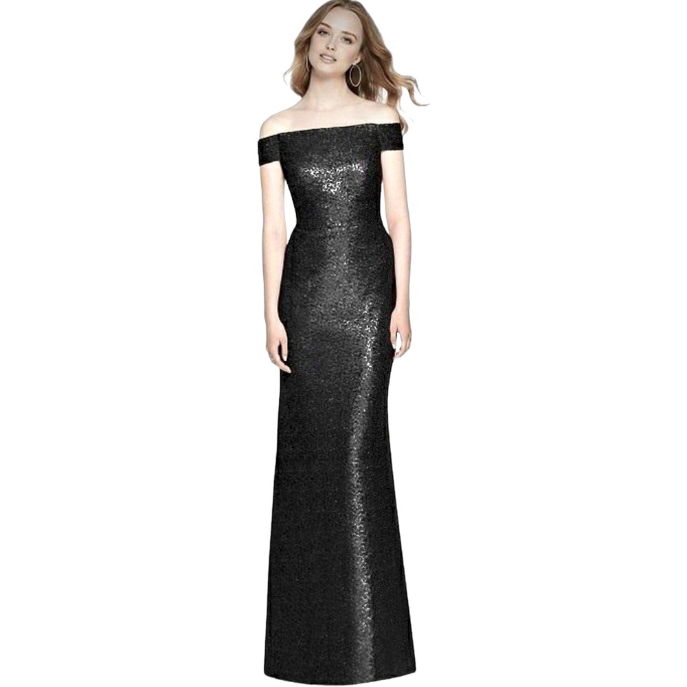 Dessy 3011 Off Shoulder X Back Sequin Dress Size 10